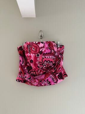 KAY UNGER Paisley Beaded Strapless Corset Top in Pink Multi Size Women's 14